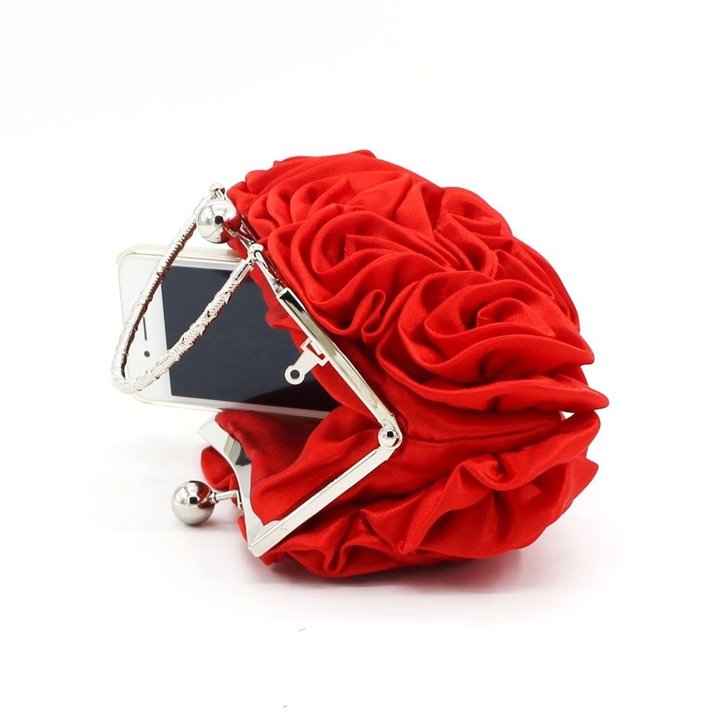 Woman Evening Bag Flower Satin Pouch Clutch Bag for Wedding Party