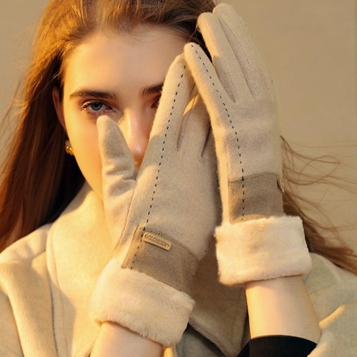 Women Warm Plush Glove Warm Touchable Screen Winter Wool Thicken Mittens