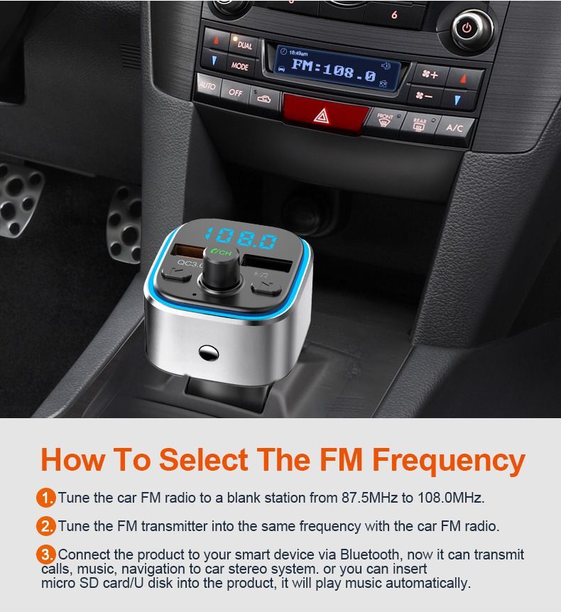 Bluetooth FM Transmitter Car Receiver Adapter Hands Free Calling Music Player Usb Charger