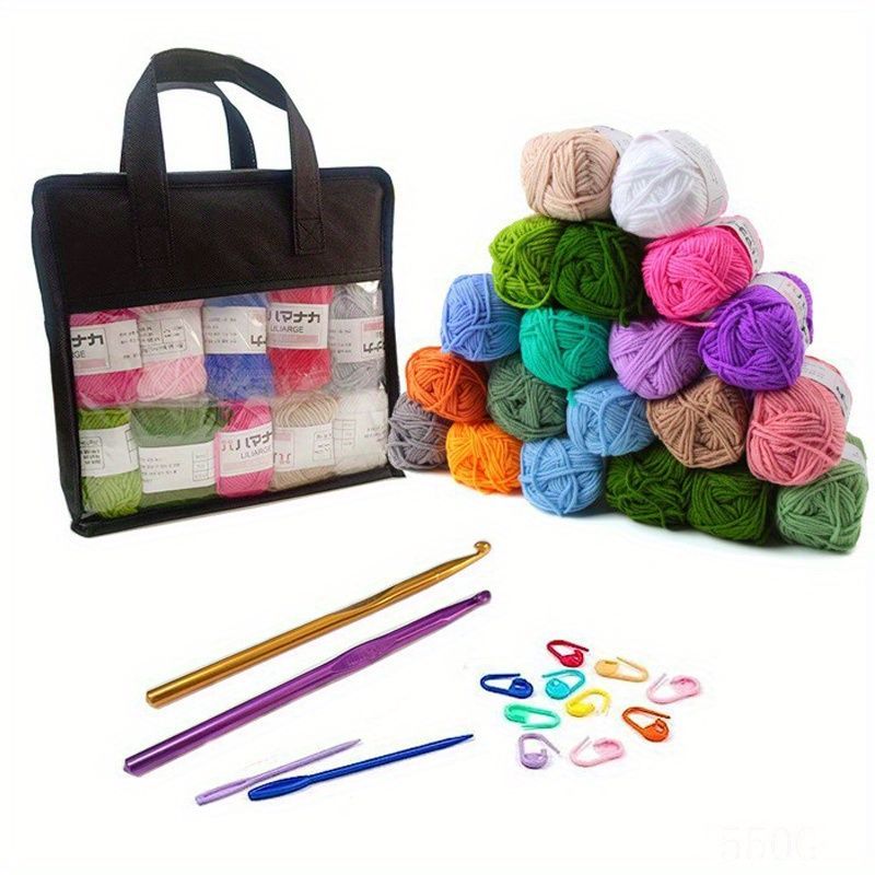 34pcs Yarn Skeins Set Crochet Kit with Hooks For Adults Beginner Professionals