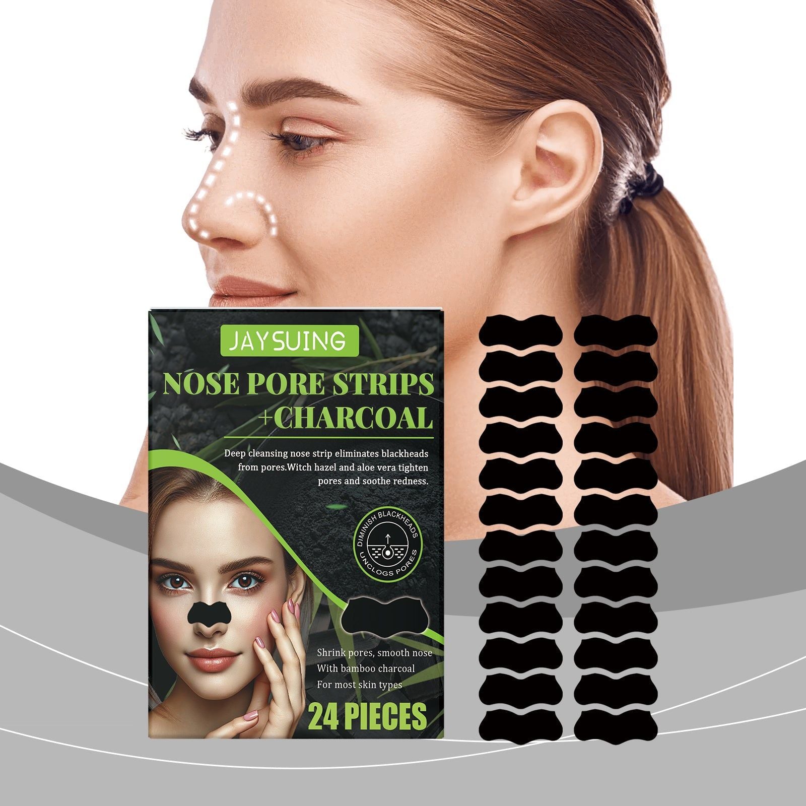 Clear Pores Blackhead Remover Patch, Charcoal & Witch Hazel, Deep Clean Nose ,24pieces