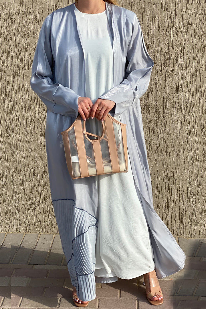 MOiSTREET Grey Rotana Shimmer Designer Abaya