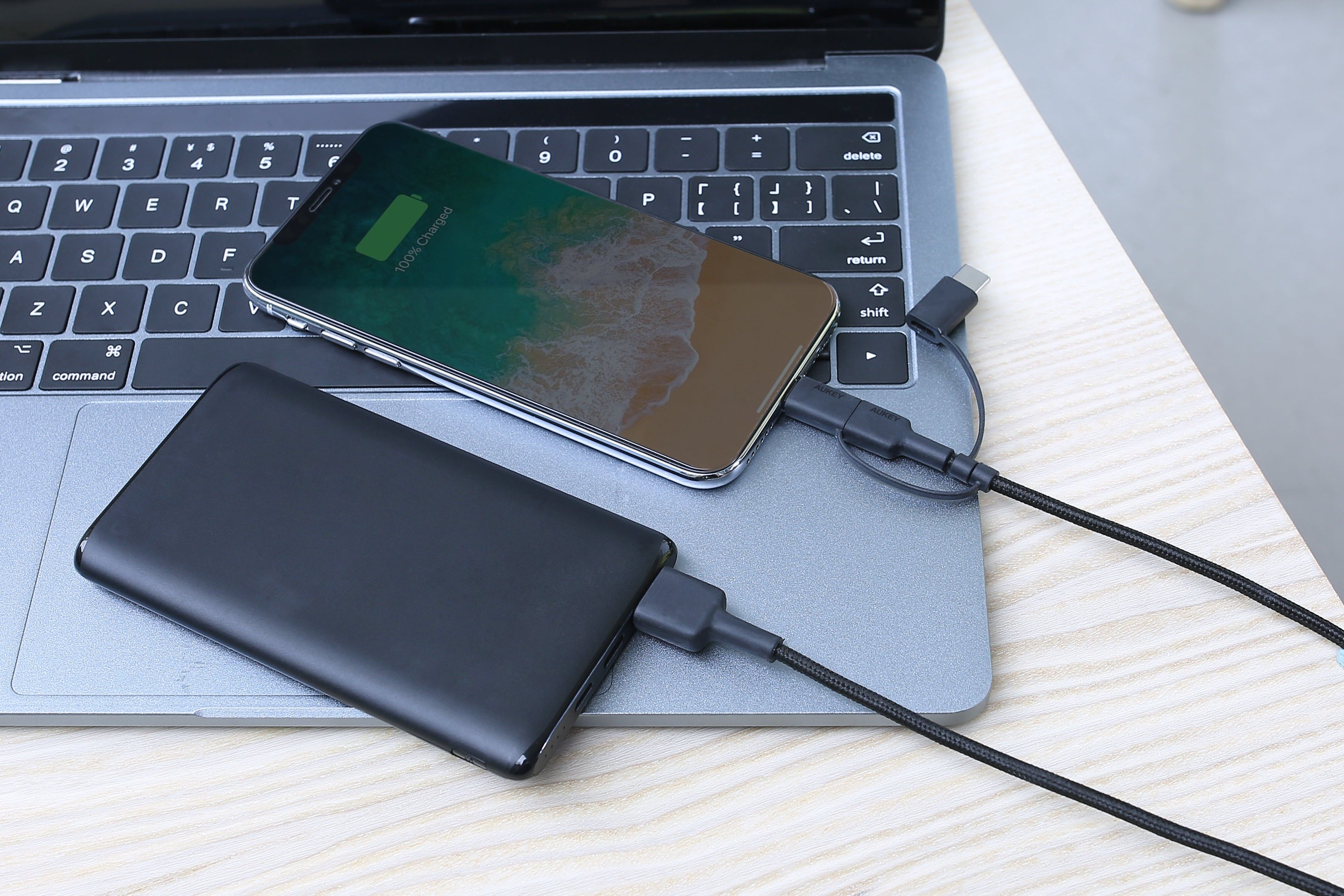 Aukey CB-BAL5 3in1 MFI Lightning Cable With Micro USB & USB C Cable