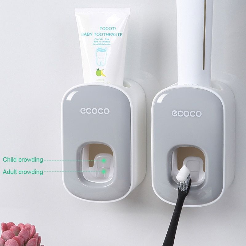 Automatic Toothpaste Dispenser Toothbrush Holder Wall Mounted Bathroom Storage
