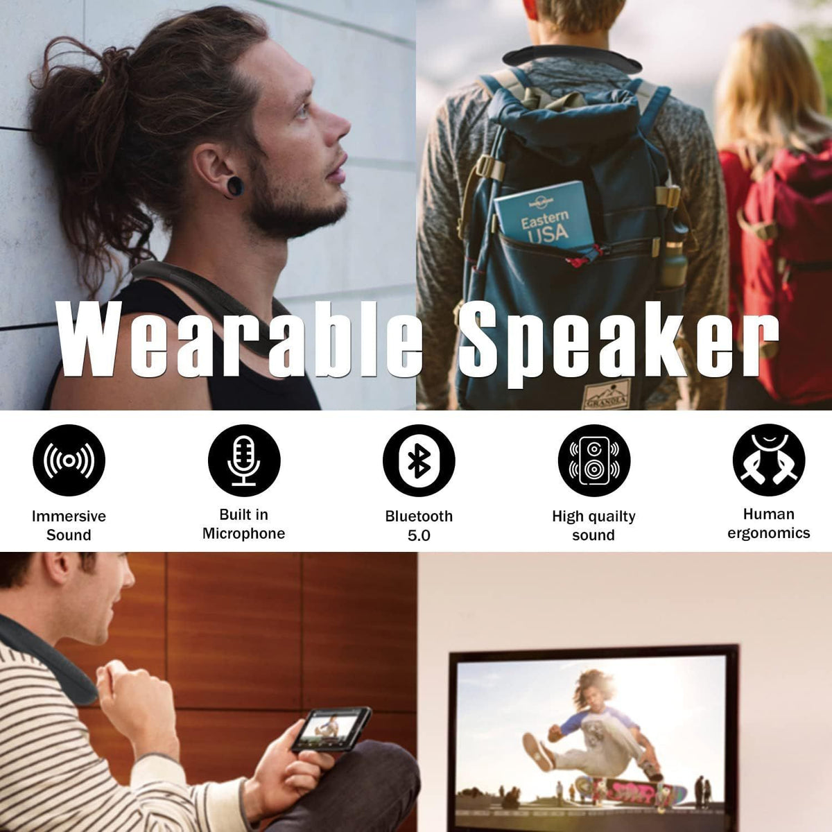 Portable Bluetooth Wireless Neckband Speakers for Phones Tablet Laptop