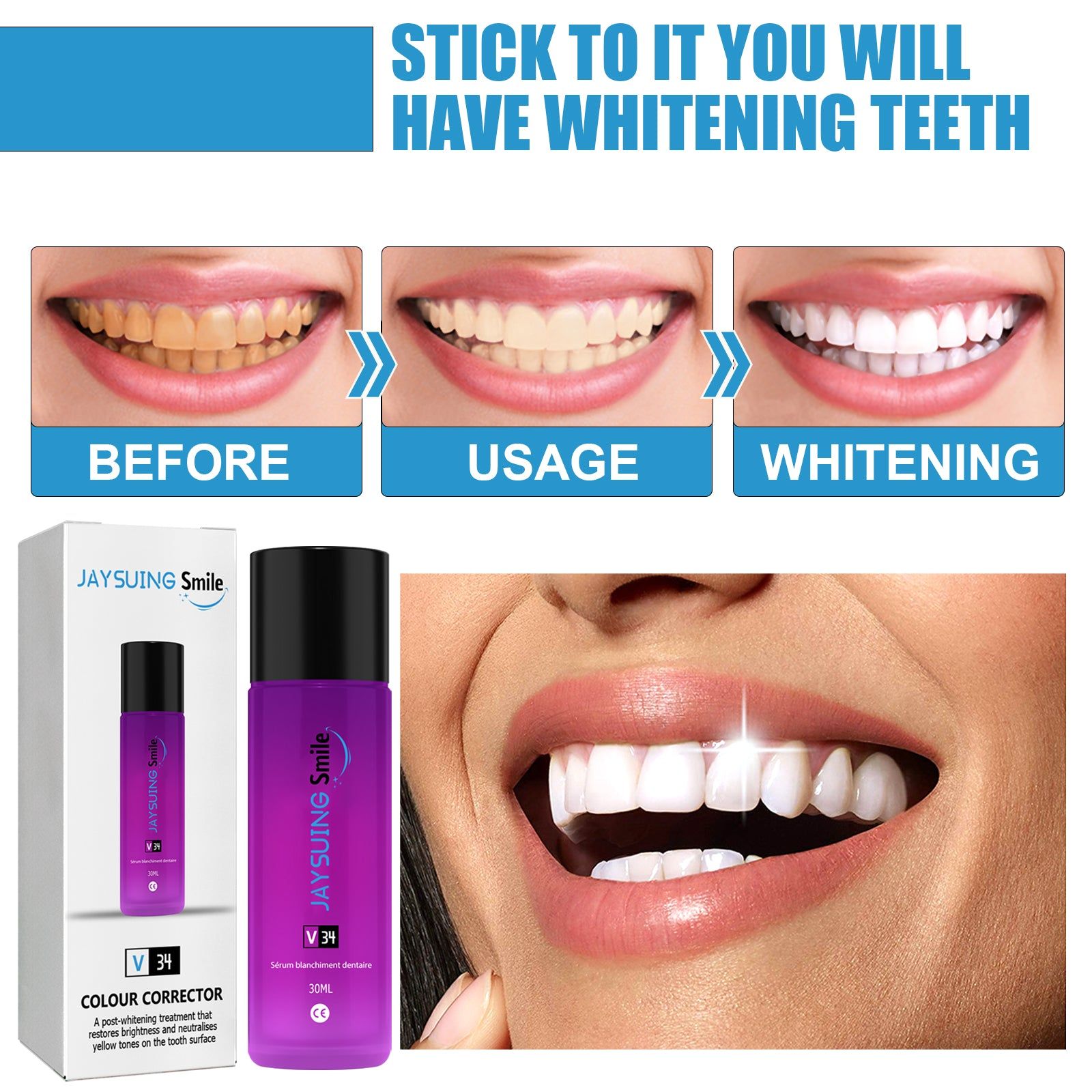 Brighten and Whiten Teeth, Neutralize Yellow Pigments, Fast Teeth Whitening Serum ,30ml