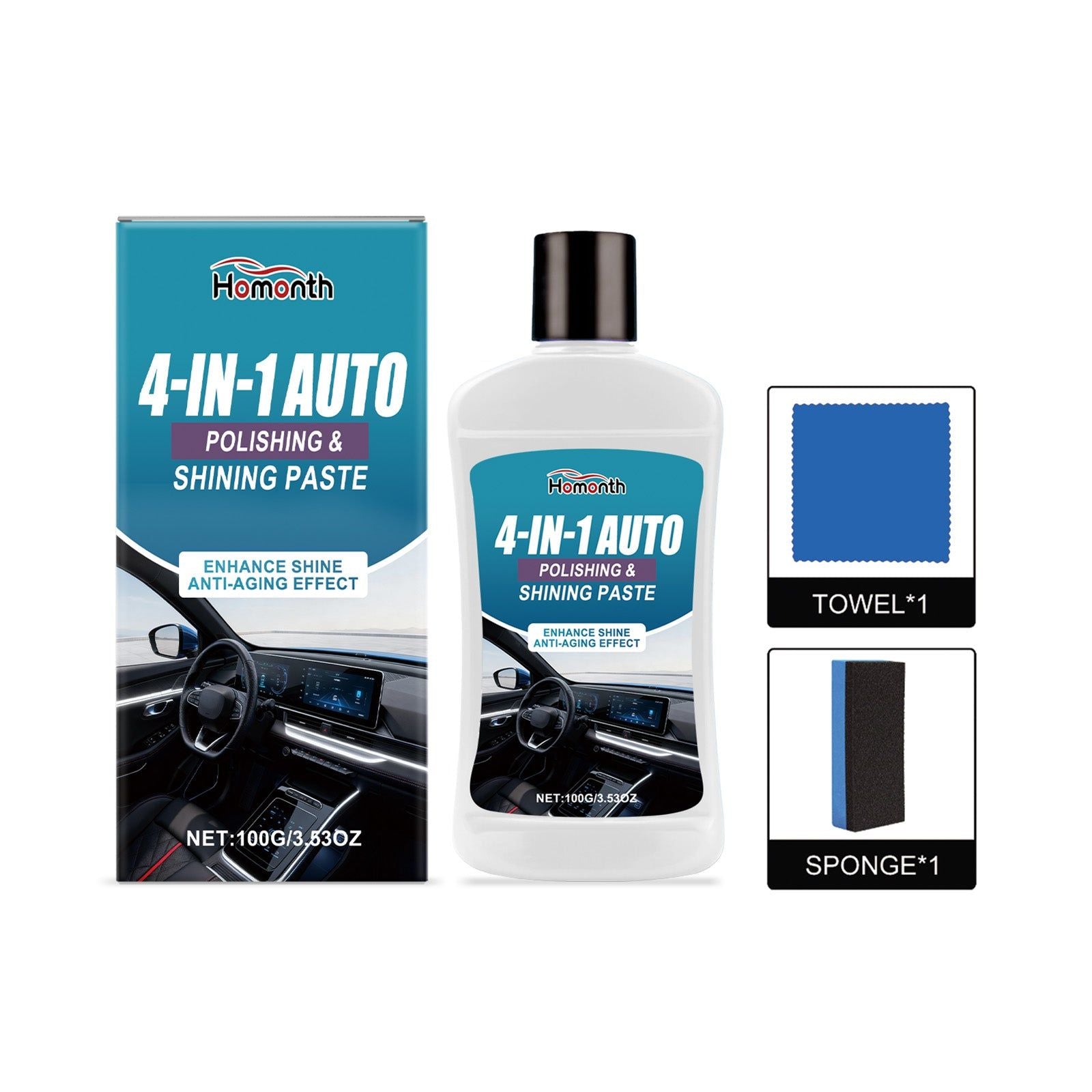 Car Plastic Care Cream, Interior Dashboard Polishing, Car Cleaning, Stain Removal, Protect & Restore ,1set