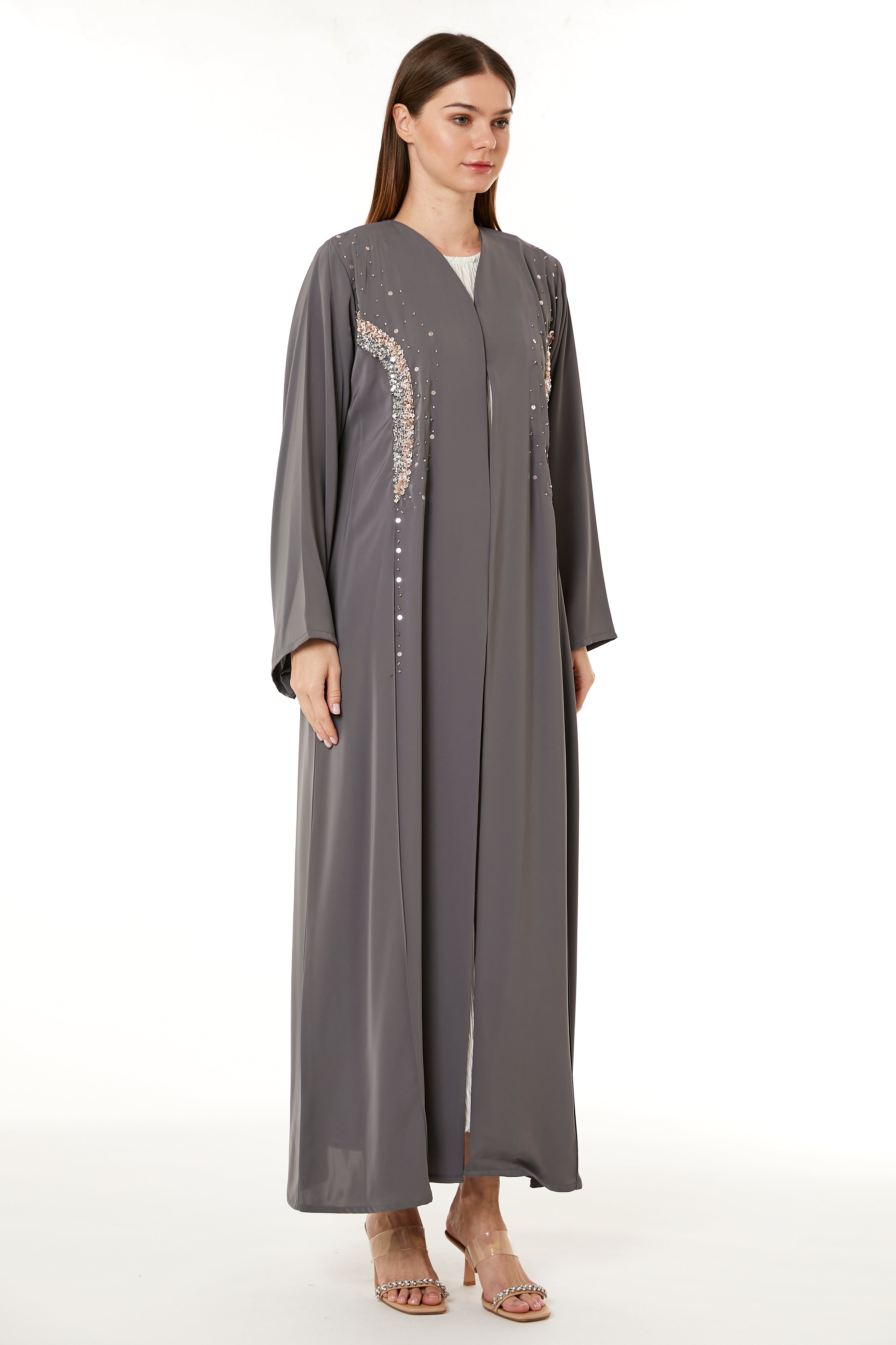 Grey Korean Nida Hand Embellished Abaya