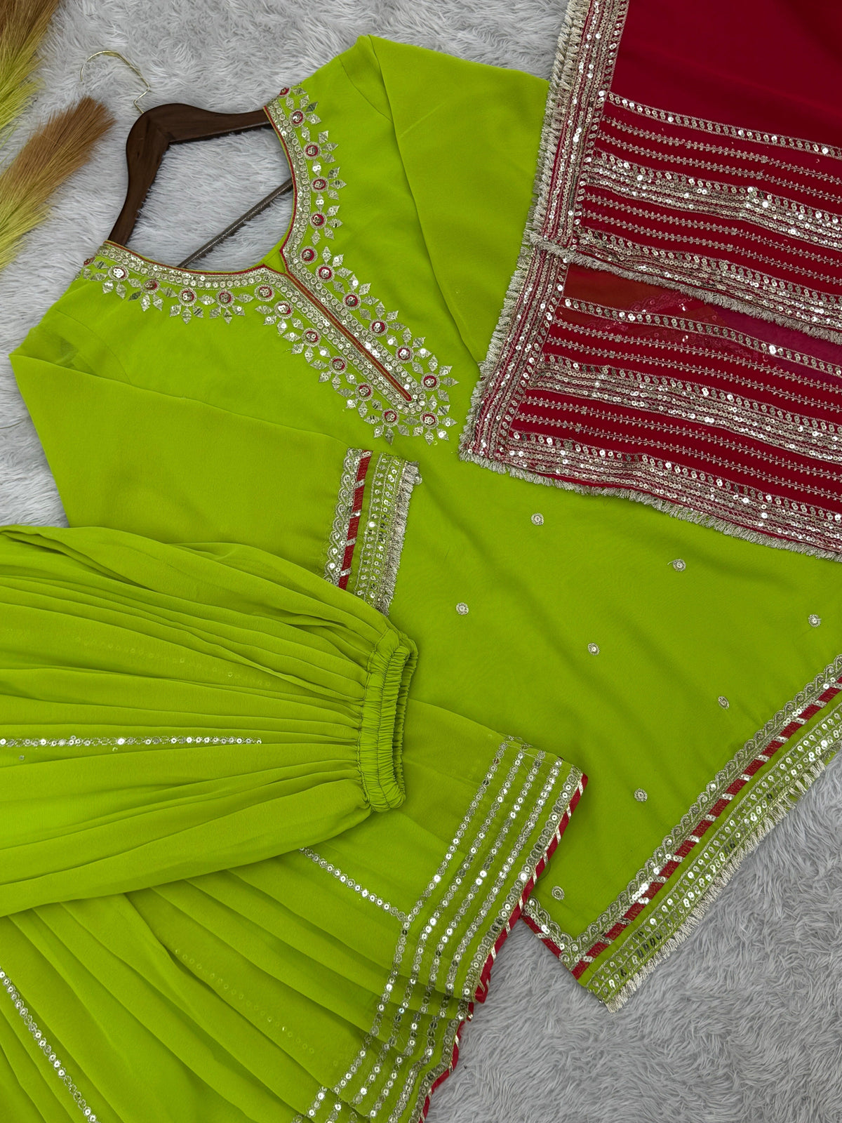 Fab Zone Embroidered Plazzo Suit with Dupatta