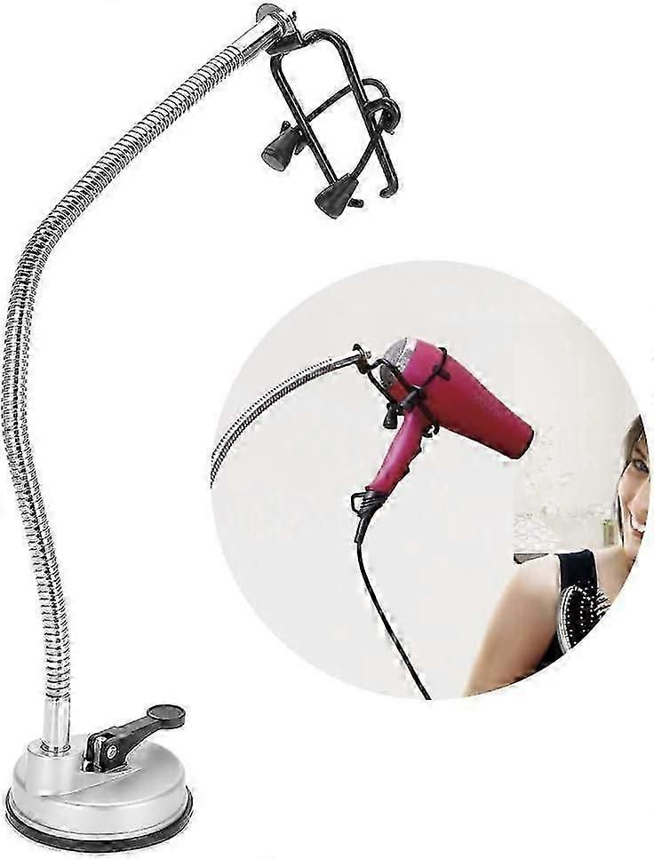 360° Rotatable Hair Dryer Holder with Adjustable Bracket, Hands-Free Wall Mount Stand for Blow Dryers, Strong Clamp for Bathroom Organization
