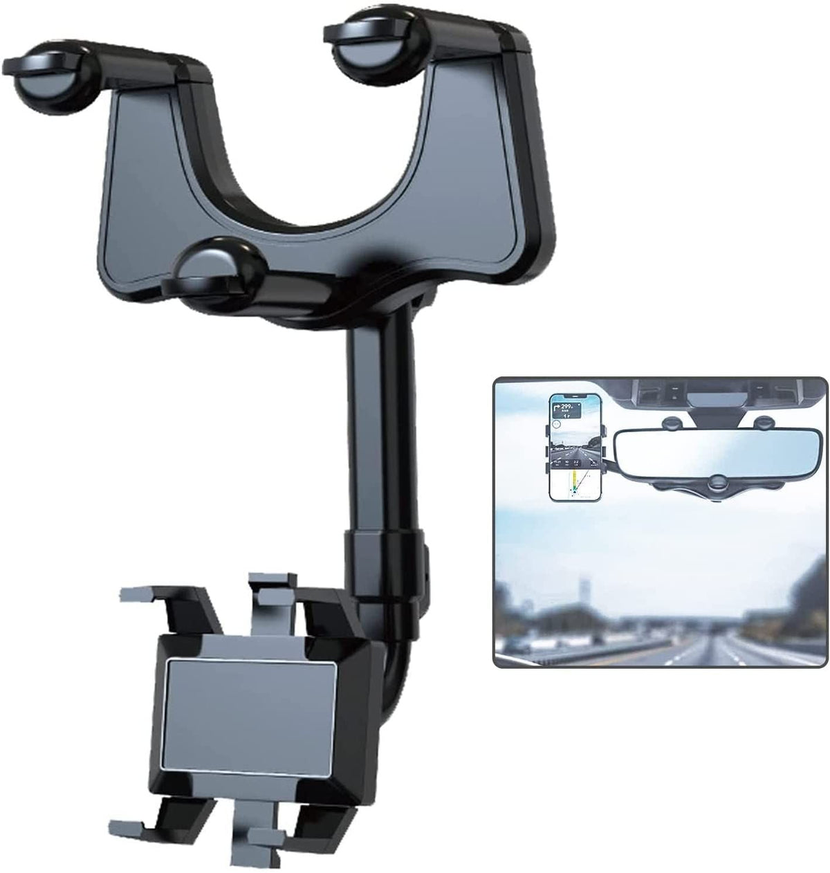 Car Phone Mount Rearview Mirror Cell Phone Stand 360 Degree Rotation Holder