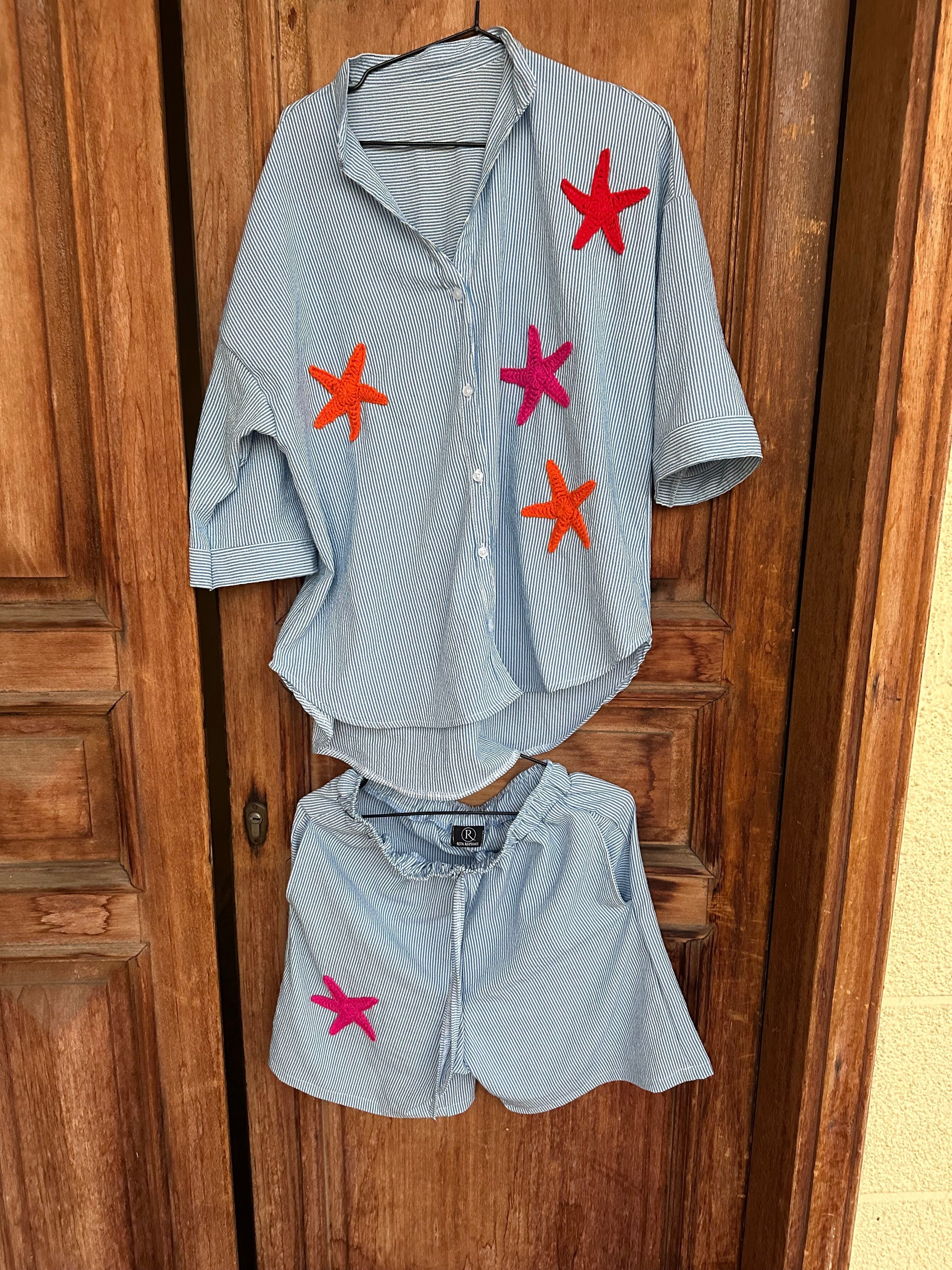 By Rita Raphael Blue Short Linen Set