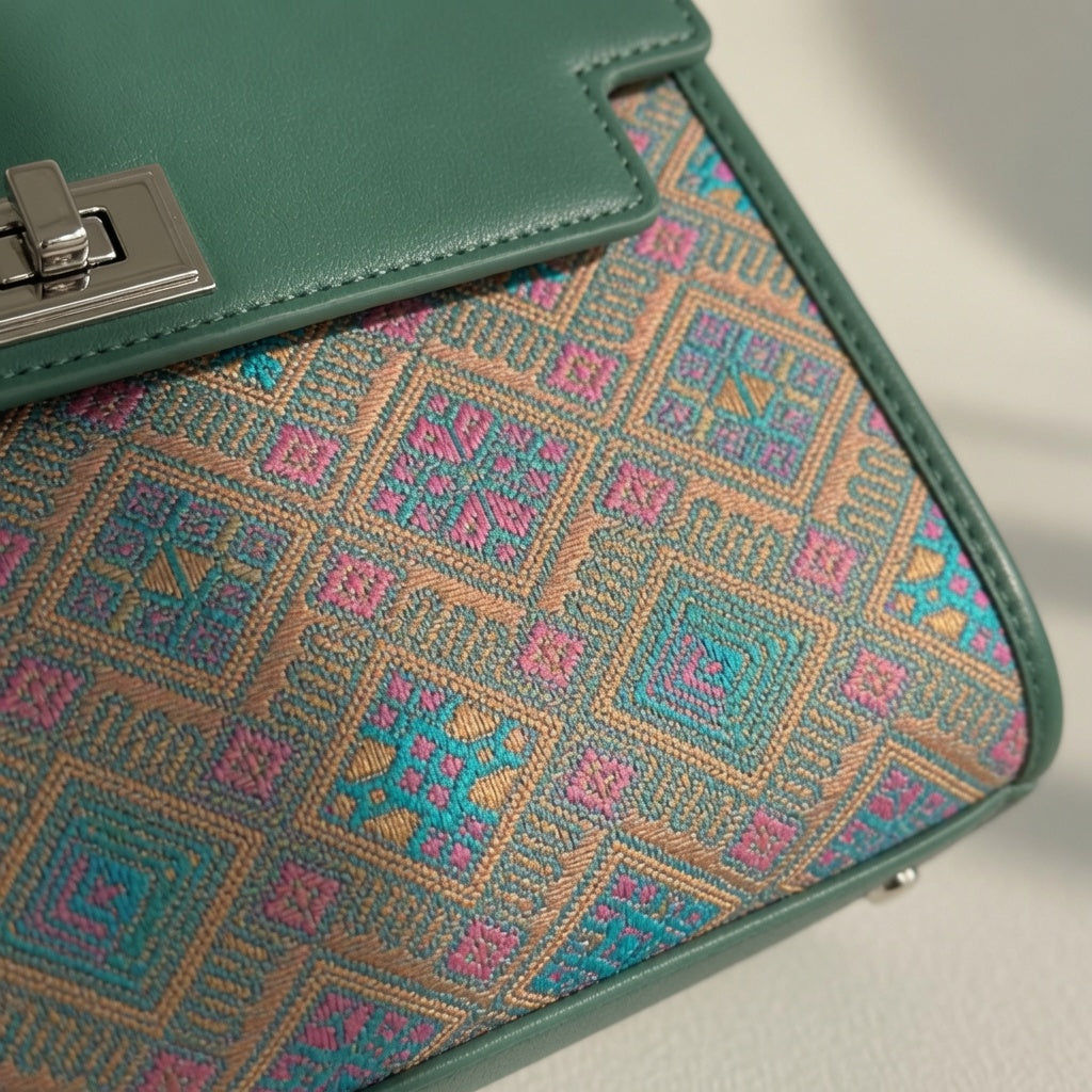 Jamila Designer Heritage Canvas Top Handle Bag, Emerald Green