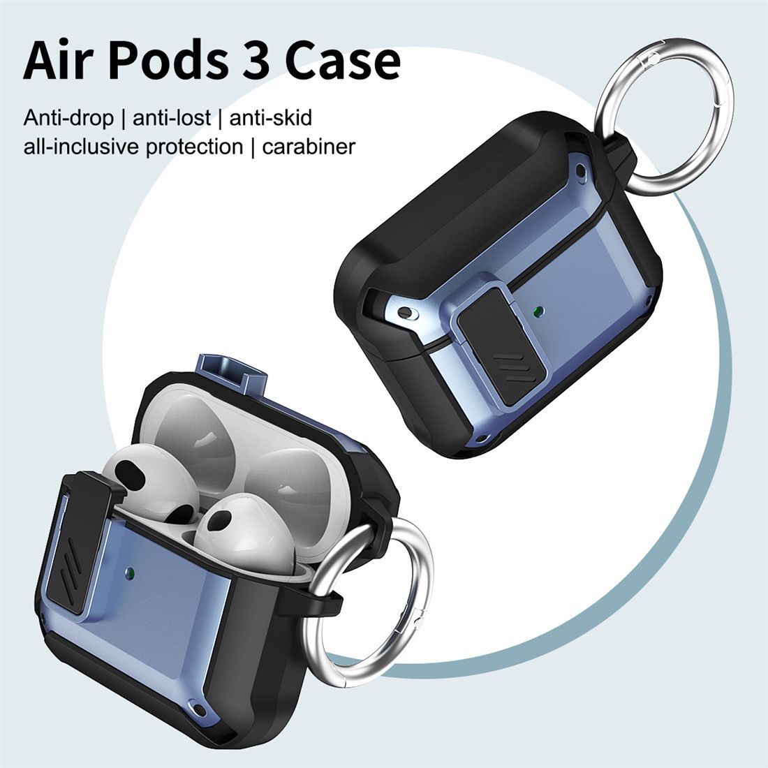 حافظة واقية لسماعات AirPods، مقاومة للصدمات، مزودة بغطاء قفل مع سلسلة مفاتيح