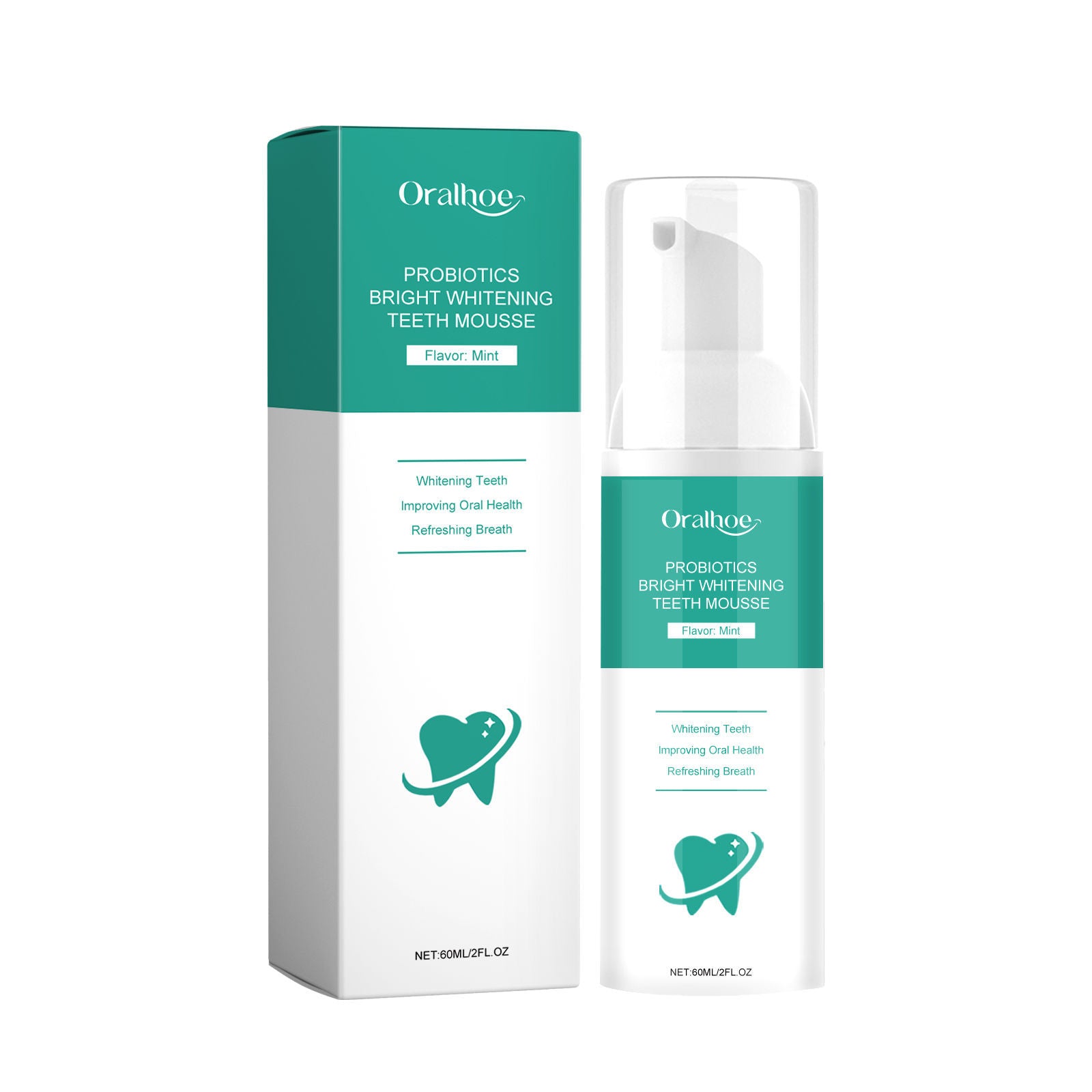 Bright Whitening Teeth Mousse with Probiotics, Oral Cleaning, Fresh Breath, Tartar Control ,60ml