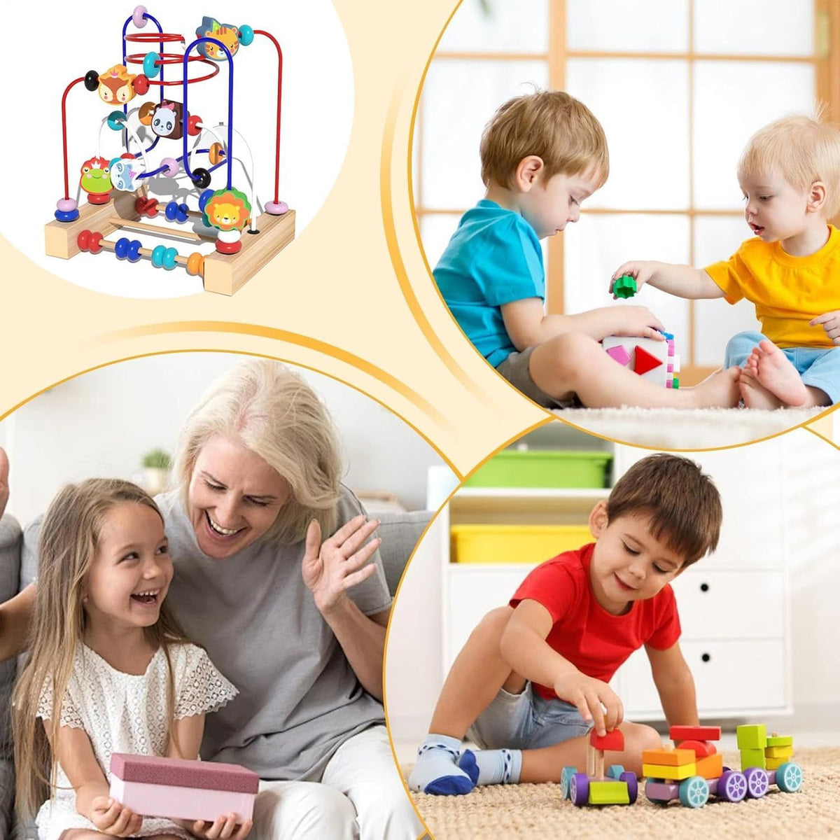 Bead Roller Coaster Wooden Bead Maze Roller Coaster Educational Circle Toy