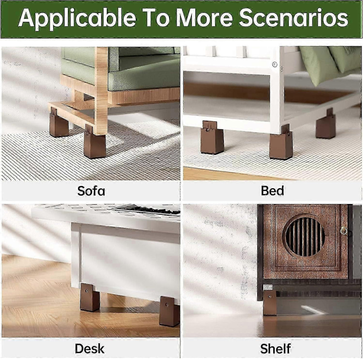 4-Pack Adjustable Bed Risers Heavy Duty Furniture Leg Extenders