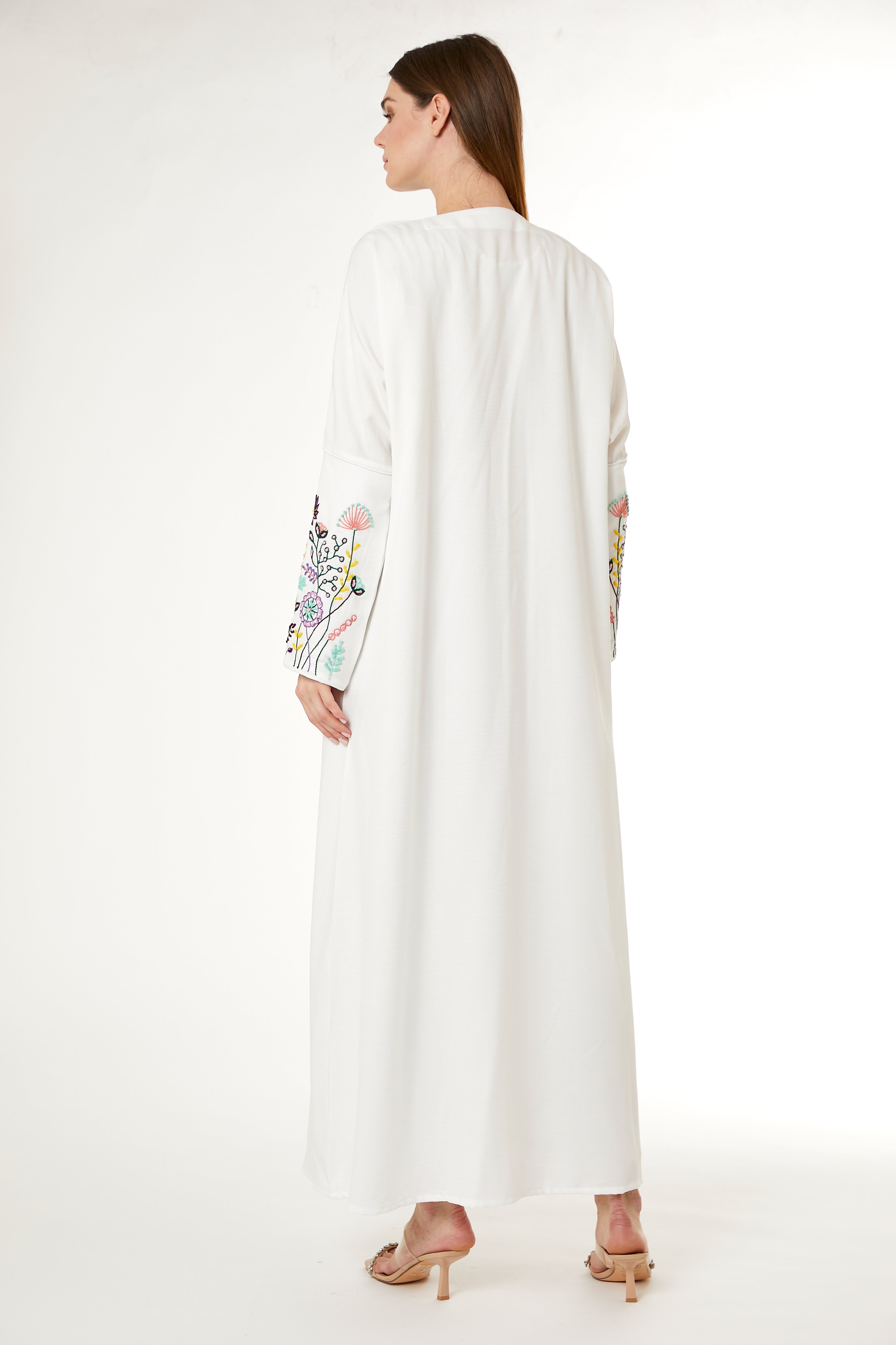 MOiSTREET White CEY Melange Embroidered Abaya