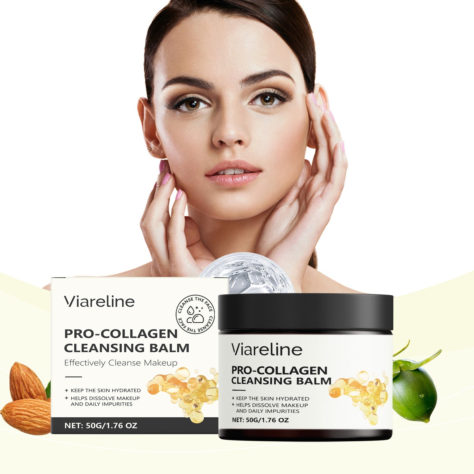 Collagen Facial Cleansing Cream, Gentle Makeup Remover, Brightening, Moisturizing, Skin Elasticity ,50g