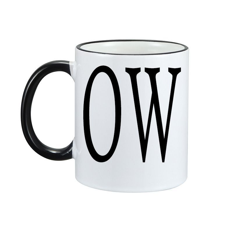 "Funny 'OW' Ceramic Coffee Mug - 350ml, Black Handle, Unique Idea, 8.2x9.5cm, Ideal for Office or Home Use"