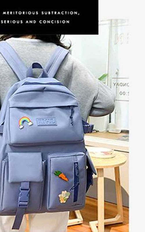 4 Pcs/Set Canvas School Bags Backpack – Durable, Stylish Backpack Set for Kids, Teens & Students