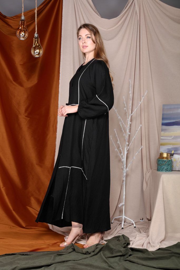 MOiSTREET Crystal Lace Embellished Black Abaya