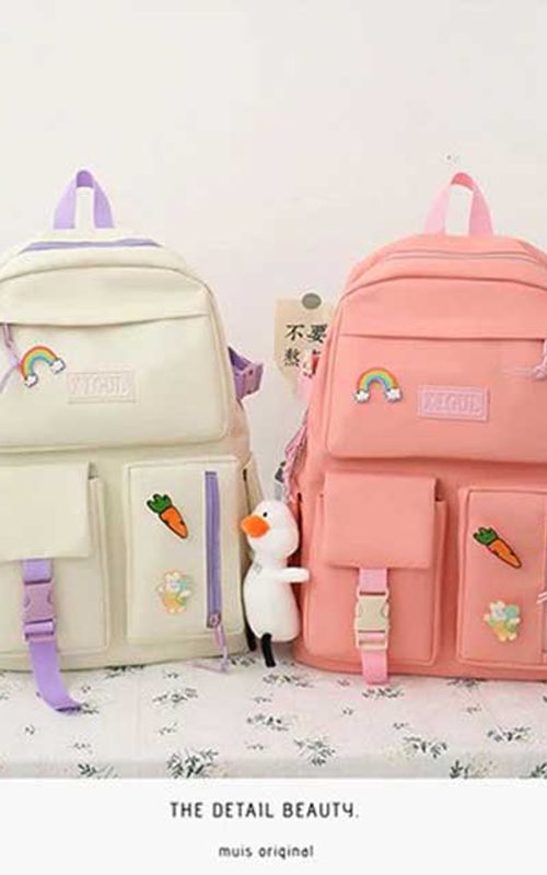 4 Pcs/Set Canvas School Bags Backpack – Durable, Stylish Backpack Set for Kids, Teens & Students
