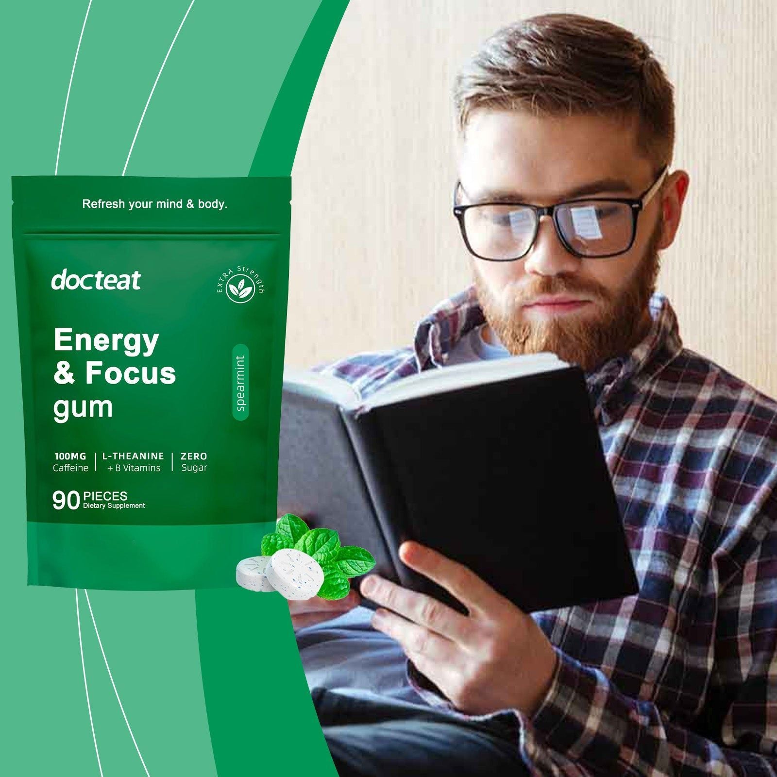 Boost Energy and Focus with Mint Tablets, Green Coffee, L-Theanine, B6, B12 ,90pieces