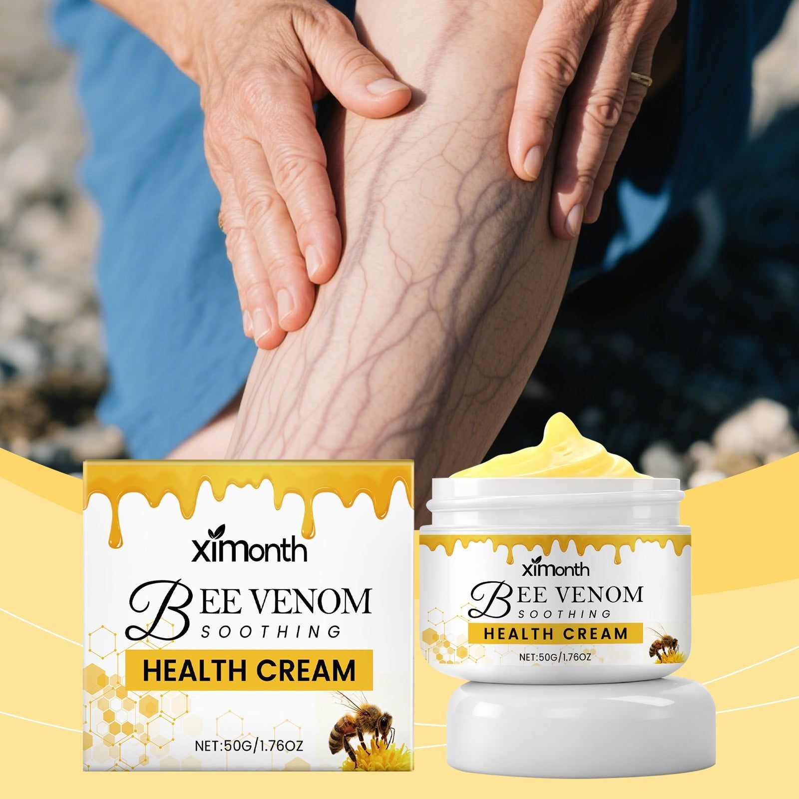 Bee Venom Leg Care Cream, Nourishing, Soothing, Varicose Vein Relief, Soft Skin ,50g