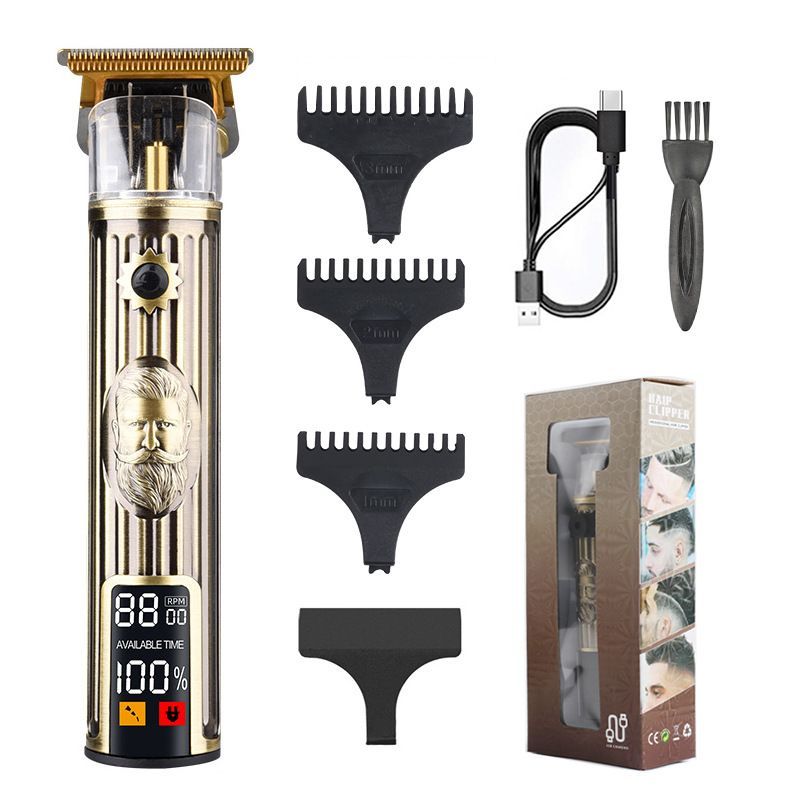Men's Hair Trimmer USB Rechargeable Hair Clipper LED Display Black