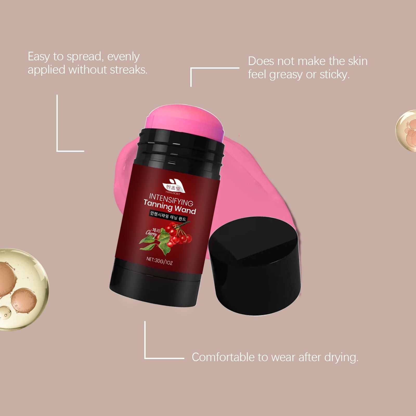 Cherry Moisturizing Black Stick, Natural Sunless Tanning, Daily Bronze, Nourishing, Easy Application ,30g