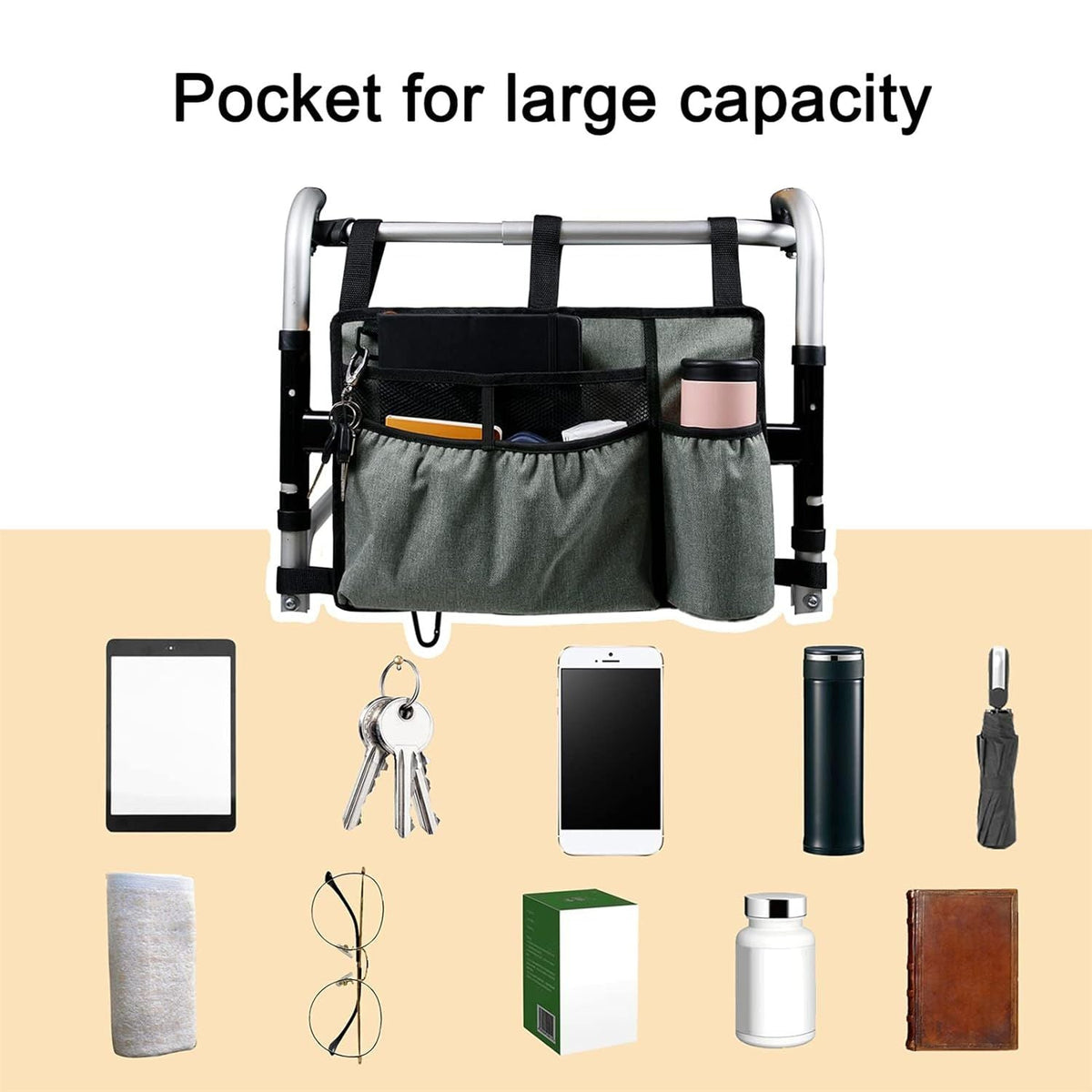 Walker Bag Walker Organizer Pouch Large Capacity Attachments Bags with Cup Holder