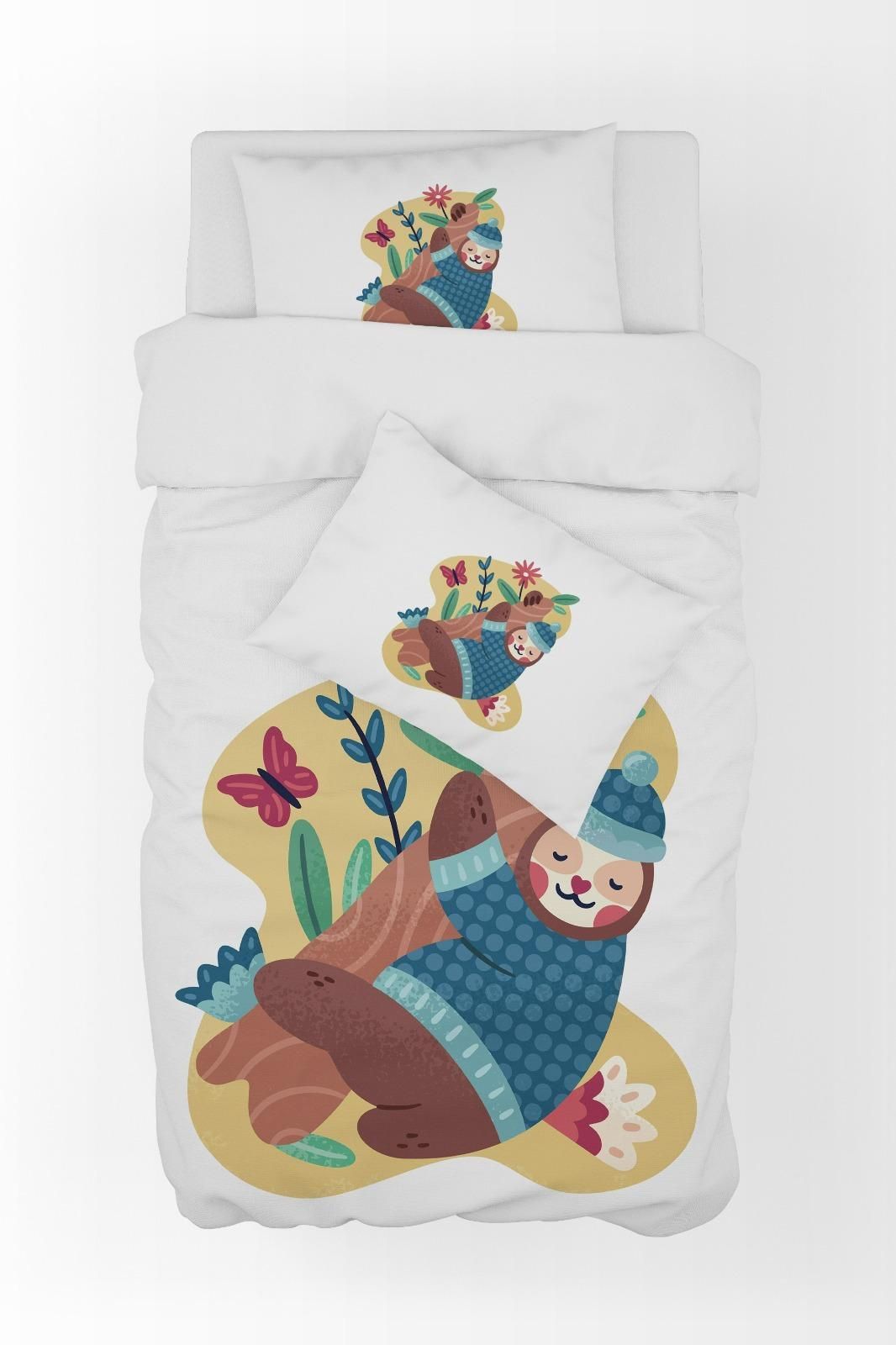 Sloth Printed Cotton Duvet Cover Set For Baby