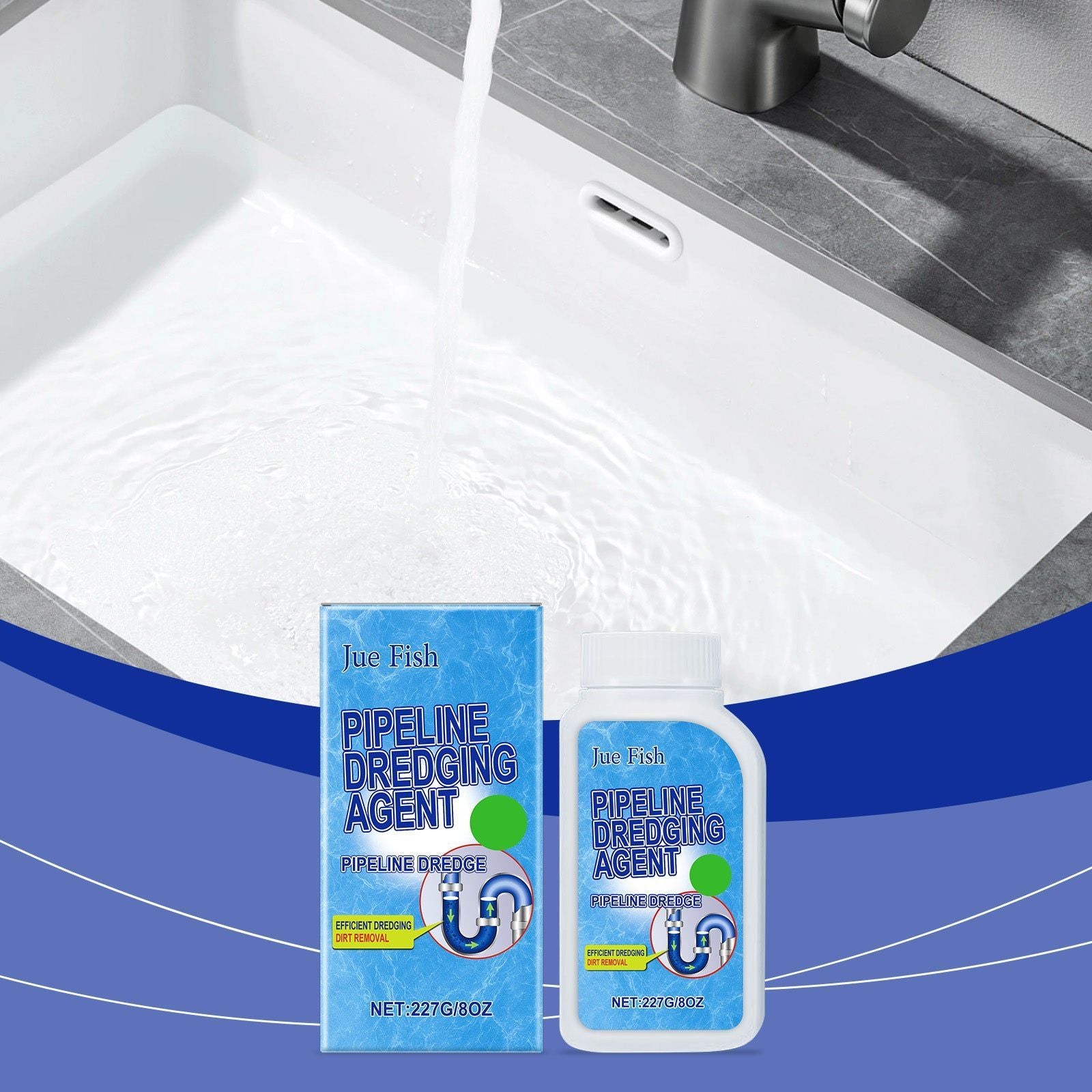 Fast Acting Pipe Unclogging Powder, Odor Eliminator, Kitchen and Toilet Drain Cleaner ,227g