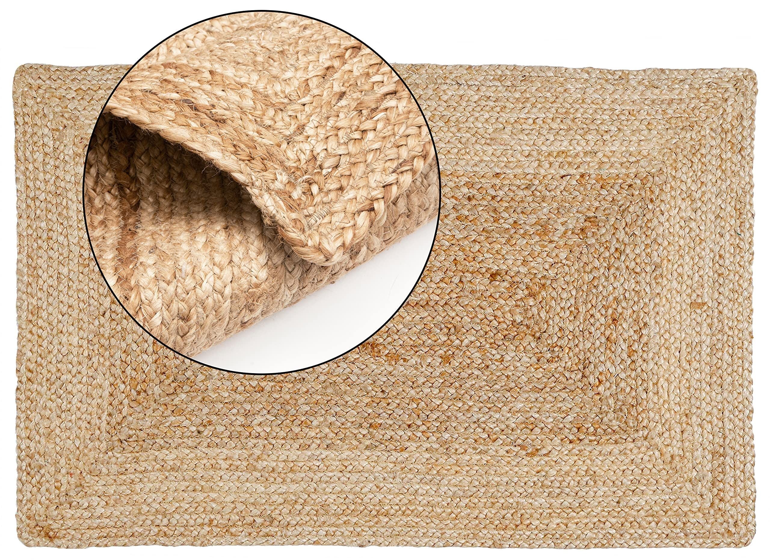 Jute Area Natural Hand Made Braided Reversible Rug 2x3