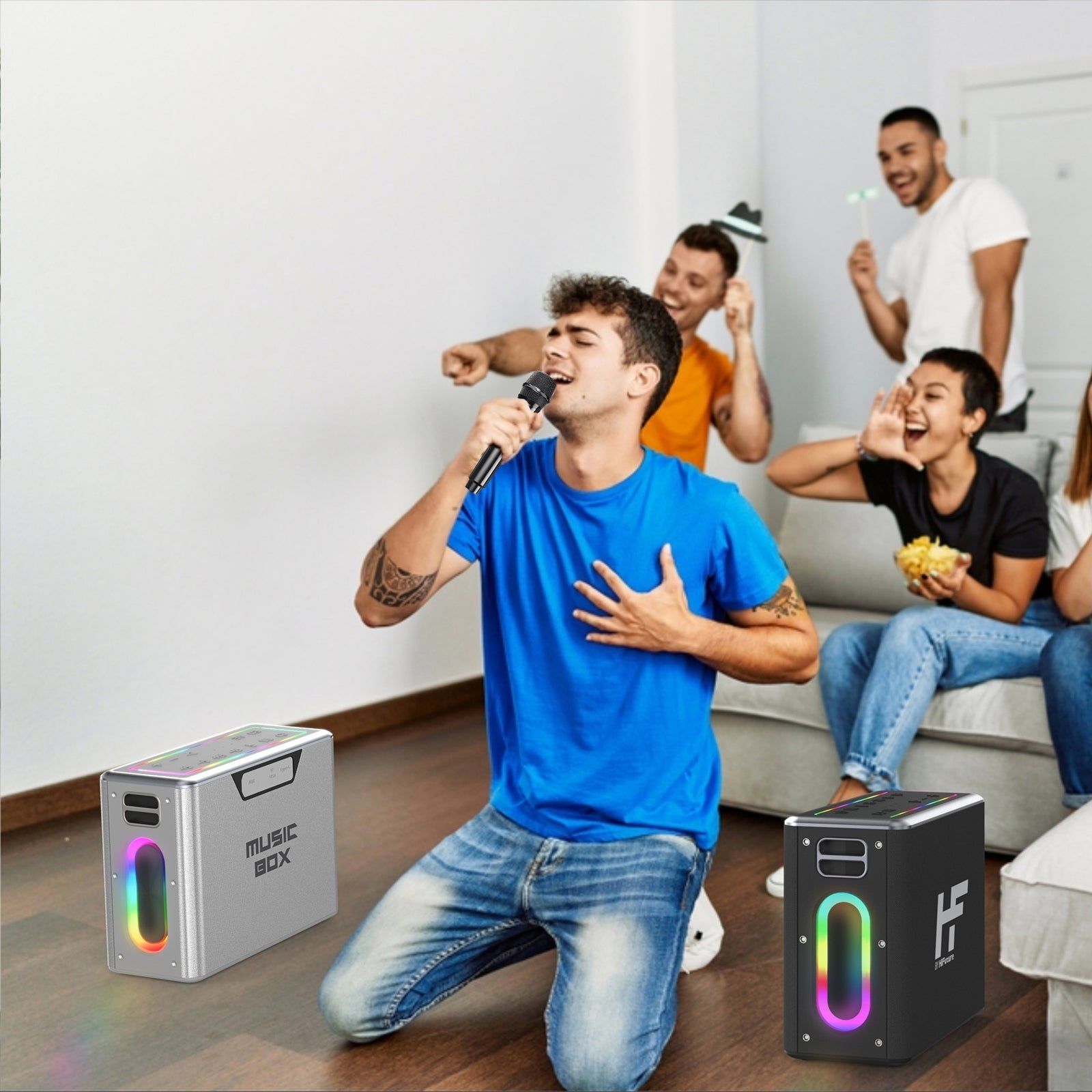 HiFuture Karaoke Musicbox 100W, Portable Wireless Bletooth Speaker with Dual Wireless Microphones