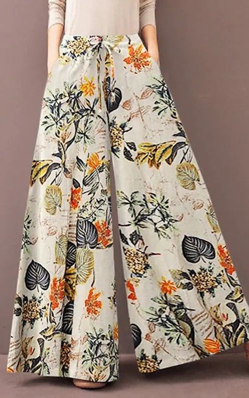 Women's Floral Printed Wide-Leg Pants with Elastic Waist