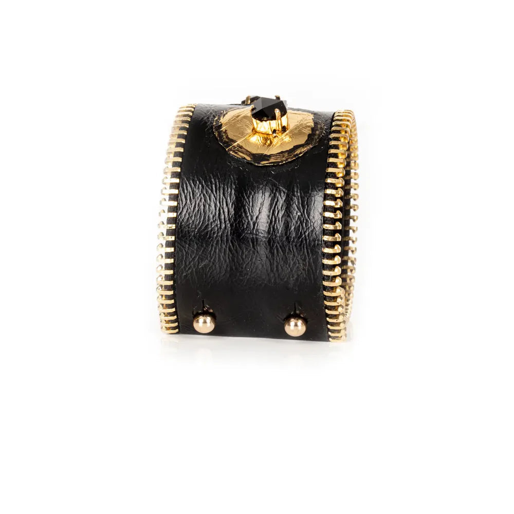 The Dark Obsidian Halo Zipper Leather Cuff