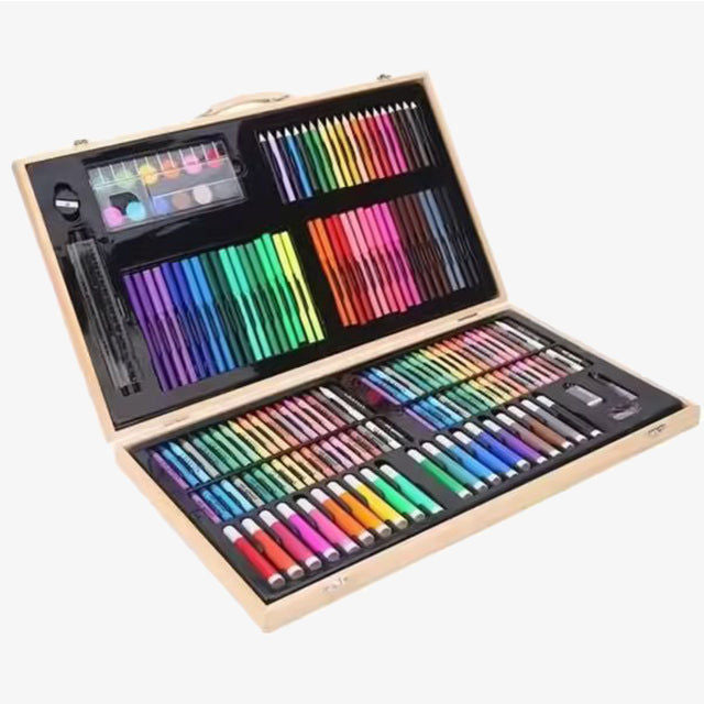 180 Pcs Wooden Box Coloring and Painting Set - Complete Art Kit for Kids & Adults