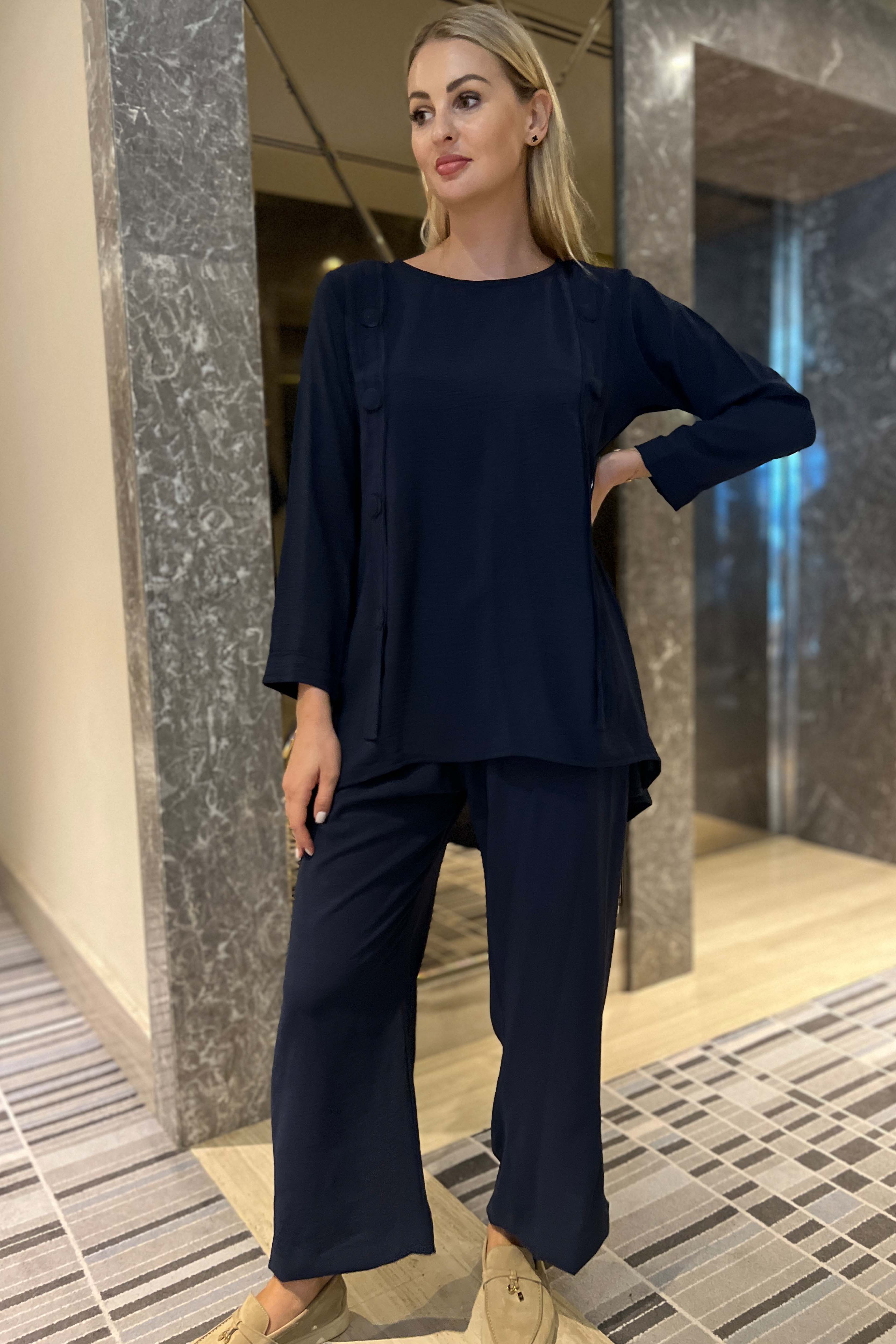 MOiSTREET Blue CEY Fabric Top And Pants Set