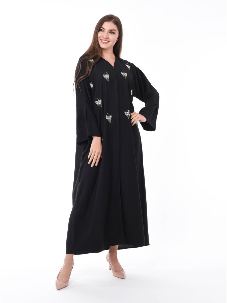 MOiSTREET Black Crepe Abaya with Hand Embroidery