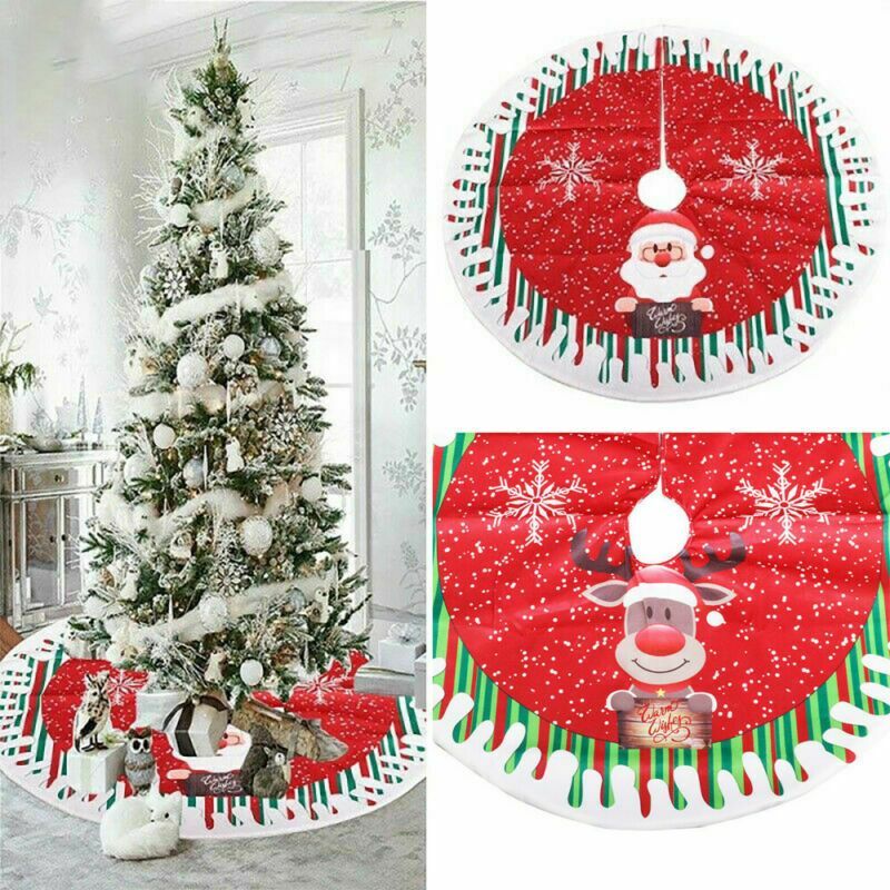 Christmas Tree Skirt Elk Santa Snowman Pattern Tree Mat Xmas Home Party Decoration