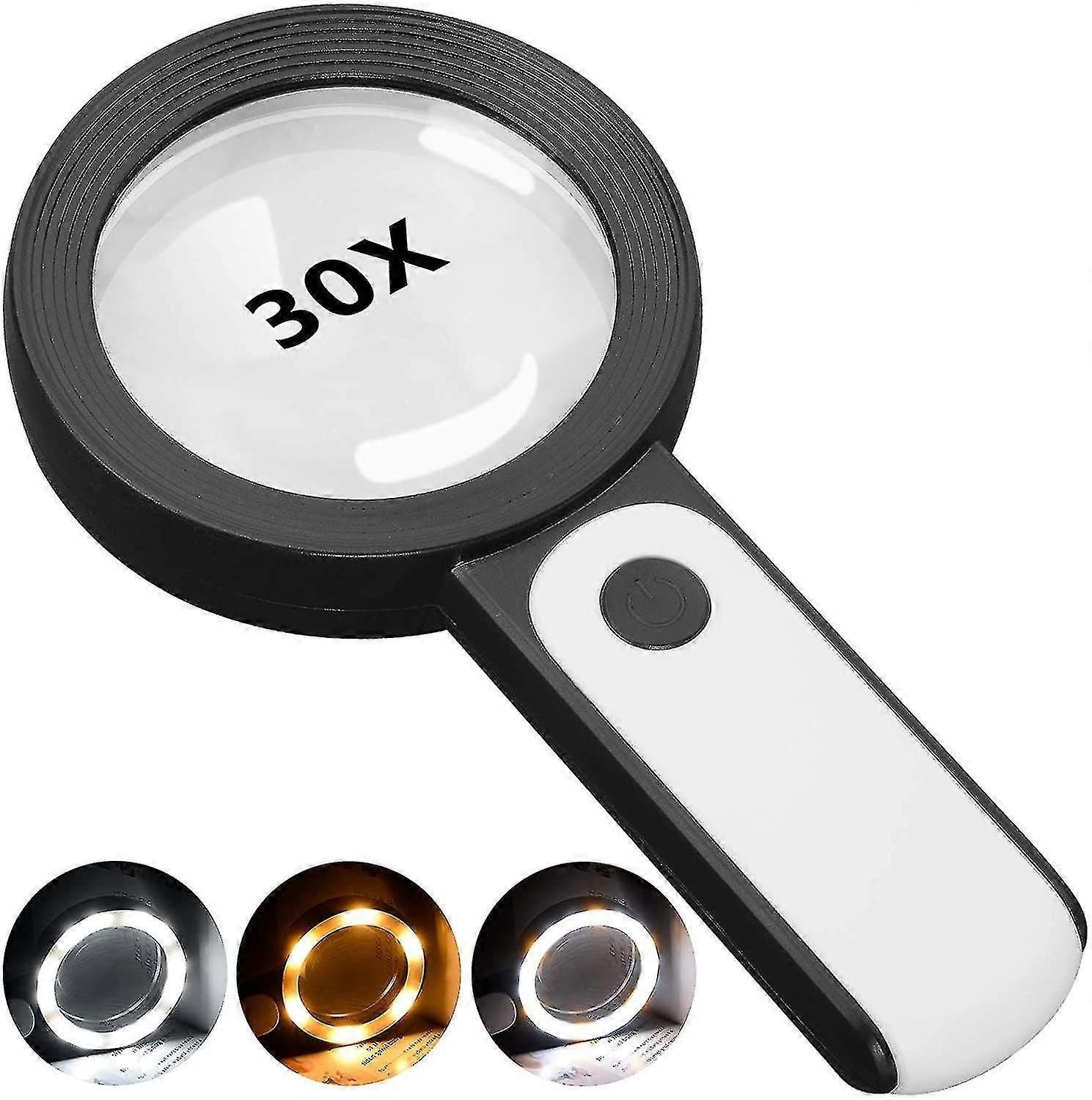 30X Illuminated Magnifying Glass with 18 LED Dual Light Modes - Cold/Warm Light Hands-Free Magnifier for Reading, Crafts & Hobbies