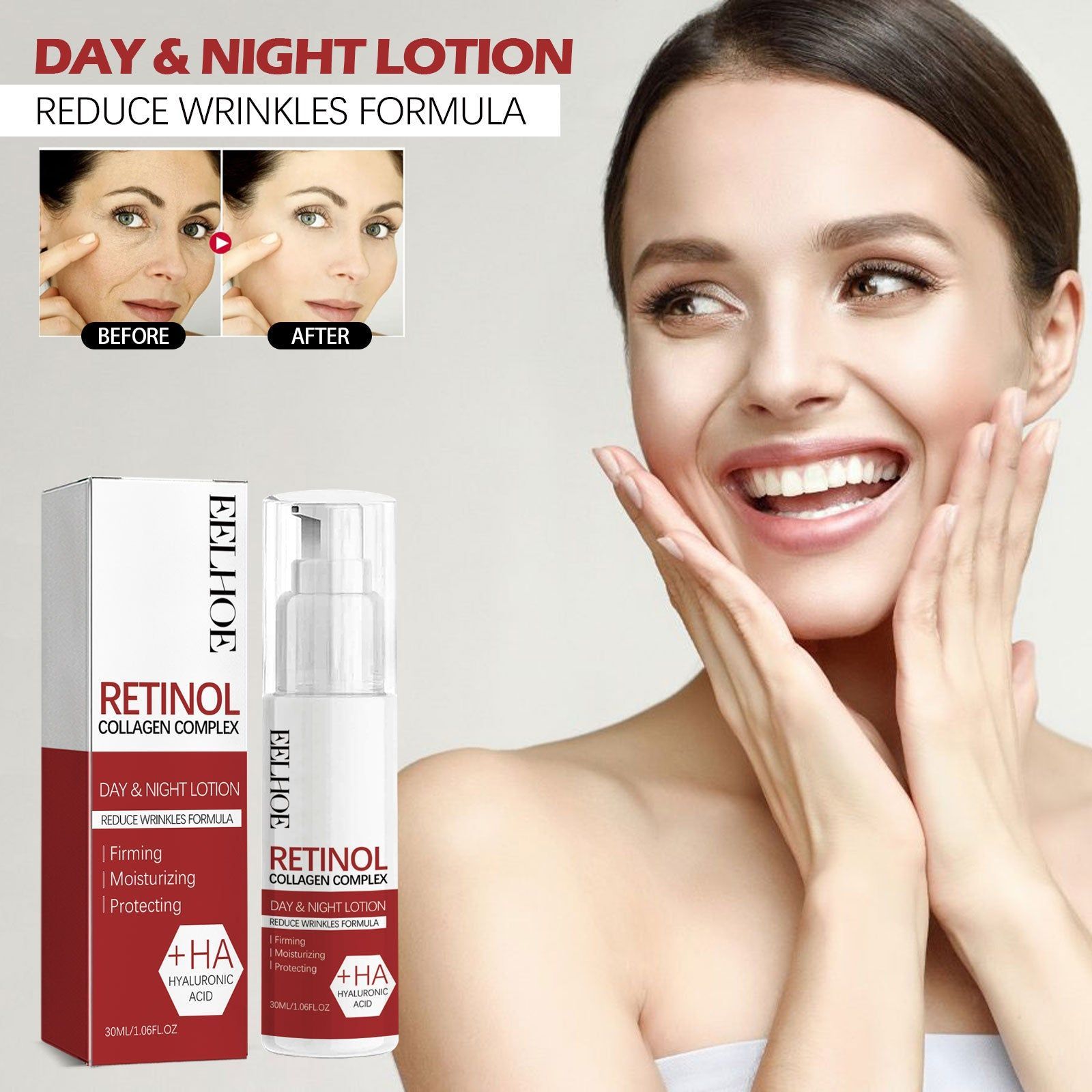 Retinol Collagen Day&Night Lotion, Moisturize Skin, Anti-Aging, Brighten, Firm, Hydrating ,30ml