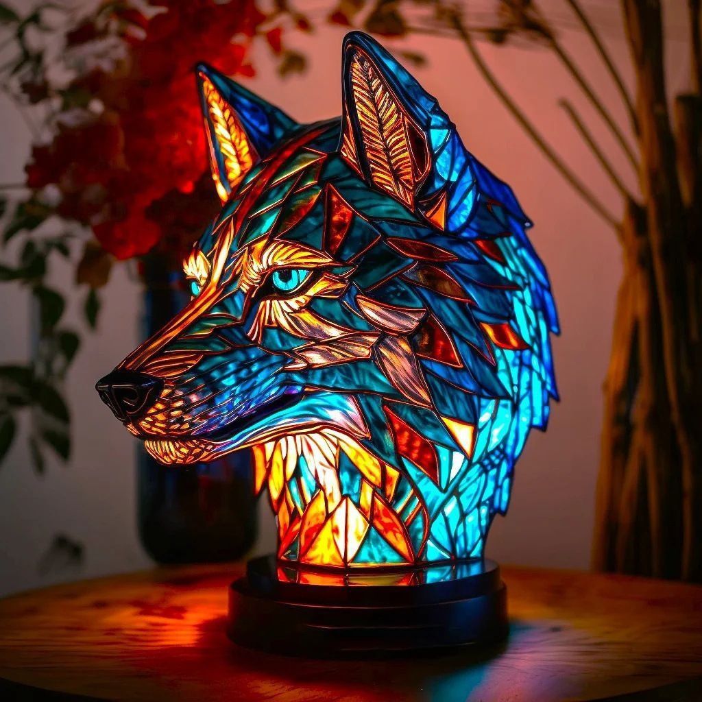 Colorful Wolf LED Table Lamp USB Resin Night Light