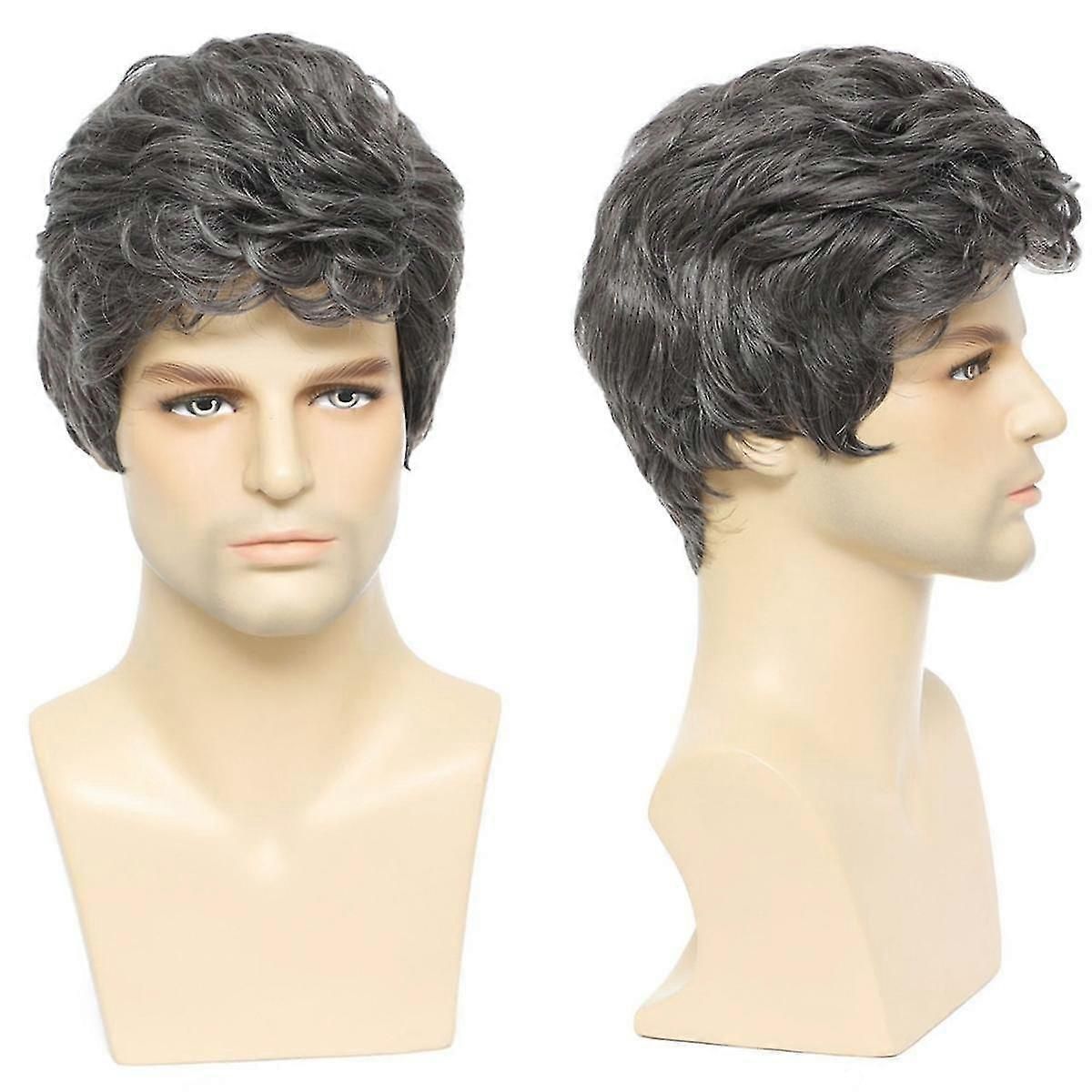 Men's Wigs Short Mens Grey Wig Layered Natural Hair Costume Halloween Heat Resistant Synthetic Wigs zxin