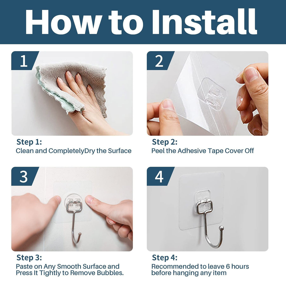 20pcs Nail Free Wall Hook Waterproof Strong No Trace Self Adhesive Hanging Hook