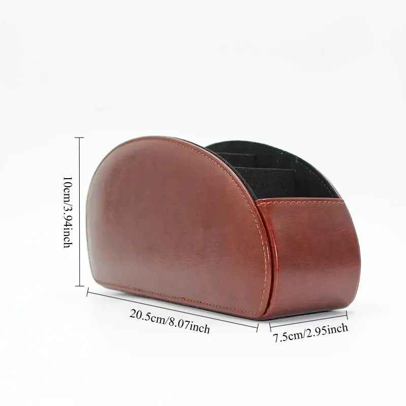 TV Remote Control Holder Desktop Organizer PU Leather Storage Caddy