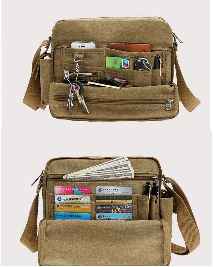 Multifunction Canvas Shoulder Men Bag Crossbody Handbag Vintage Messenger Bag