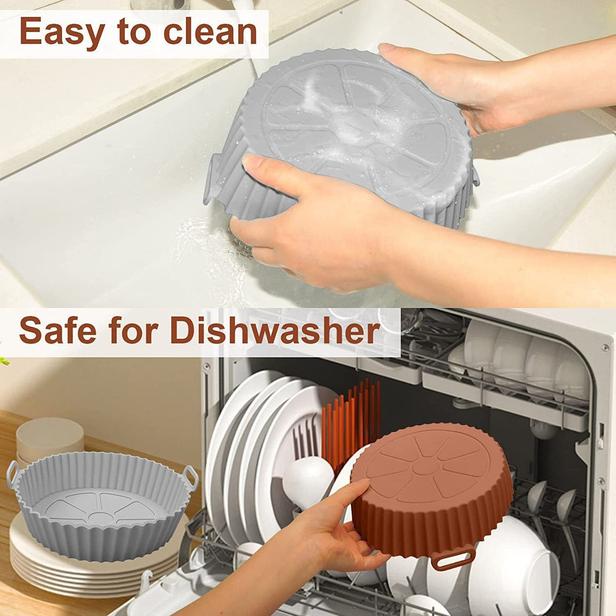 2Pcs Silicone Air Fryer Liner Reusable Air Fryer Basket 7.5 Inch Baking Tray